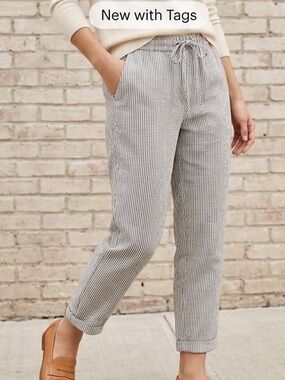 J. Crew Petite‎ Linen Cotton Drawstring Black and White Striped Joggers 6P